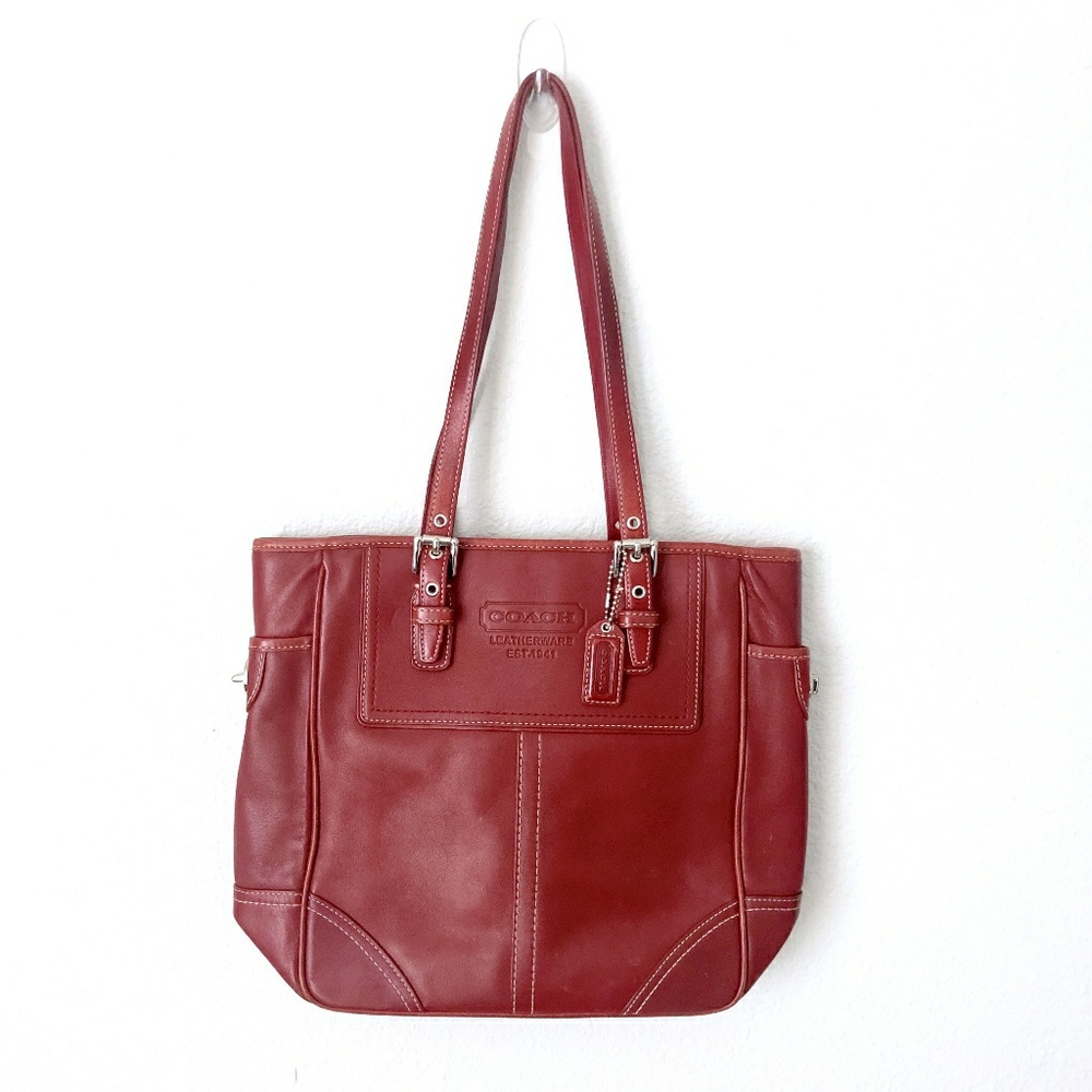 Authentic Red Leather Coach Shoulder Bag